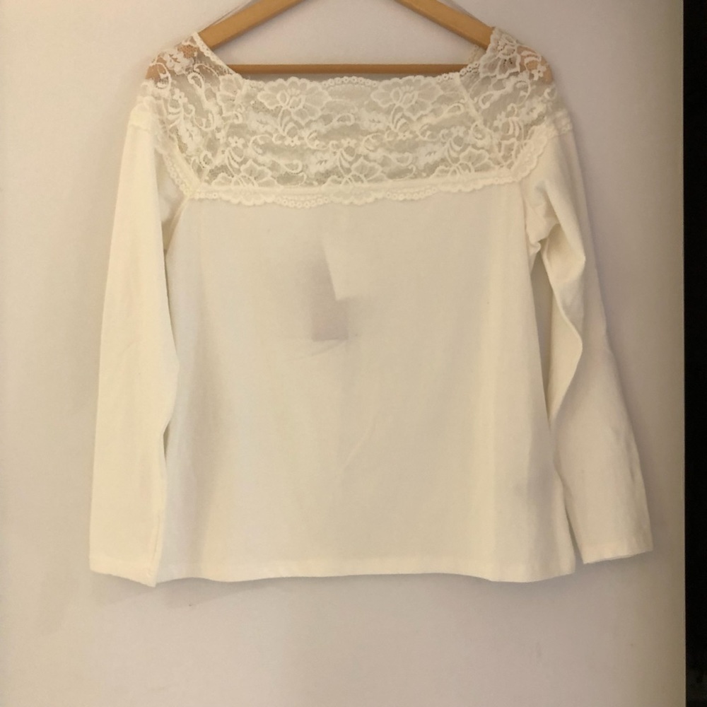 NEW H&M White Long Sleeve Top Large with Lace